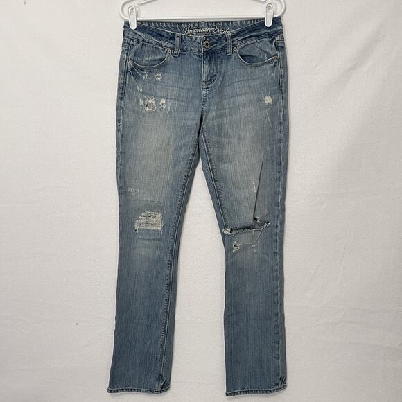 American Eagle Jeans Women's 6 Straight Leg Holes Distressed Grunge Y2K 32x32 - Picture 1 of 7